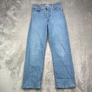 Levi's Jeans Women's 27 Blue Ribcage Straight Ankle Western Button Fly Denim